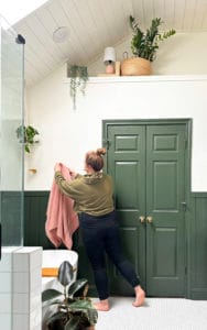 Green and white bathroom.