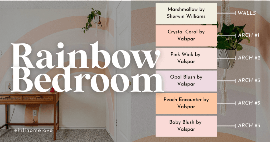 All the paint colors of our rainbow bedroom.