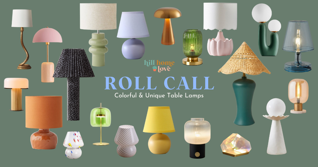 21 colorful unique table lamps in one image banner