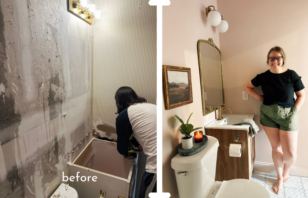 before and after hall pink bathroom texas home tour