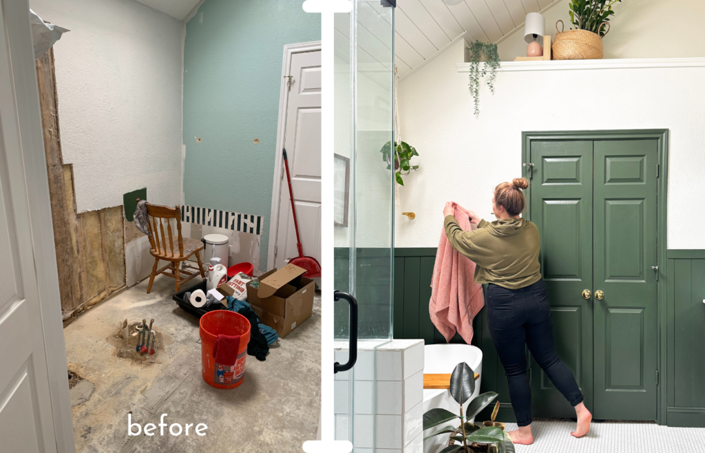 before and after primary green bathroom texas home tour
