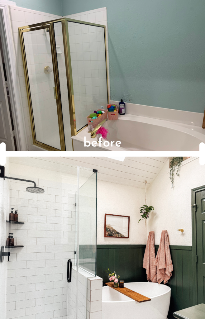 before and after primary green bathroom texas home tour