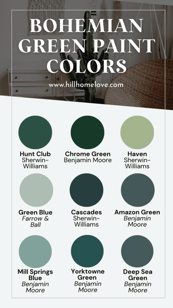 Green bedroom wall colors for a Bohemian style