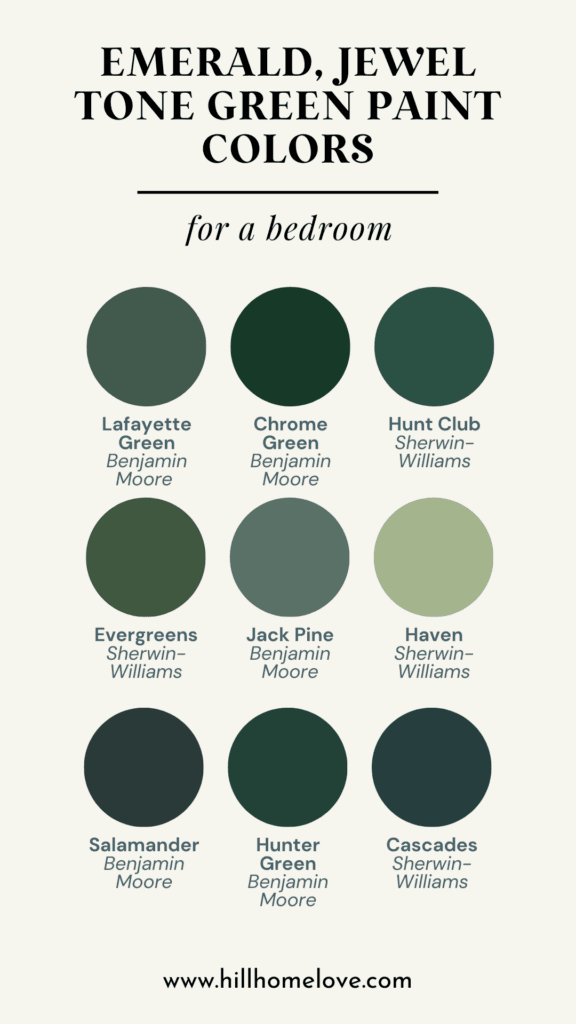 Emerald and jewel tone greens bedroom wall colors for a dramatic statement