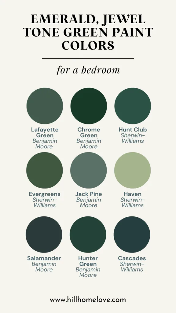 Emerald and jewel tone greens bedroom wall colors for a dramatic statement
