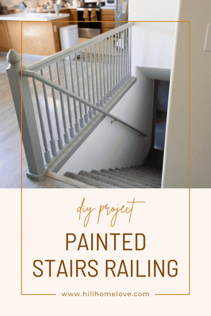 Green painted banister with overlay text diy project painted stairs railing