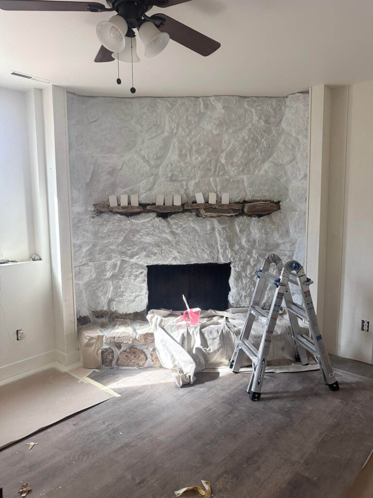 primed fireplace stone